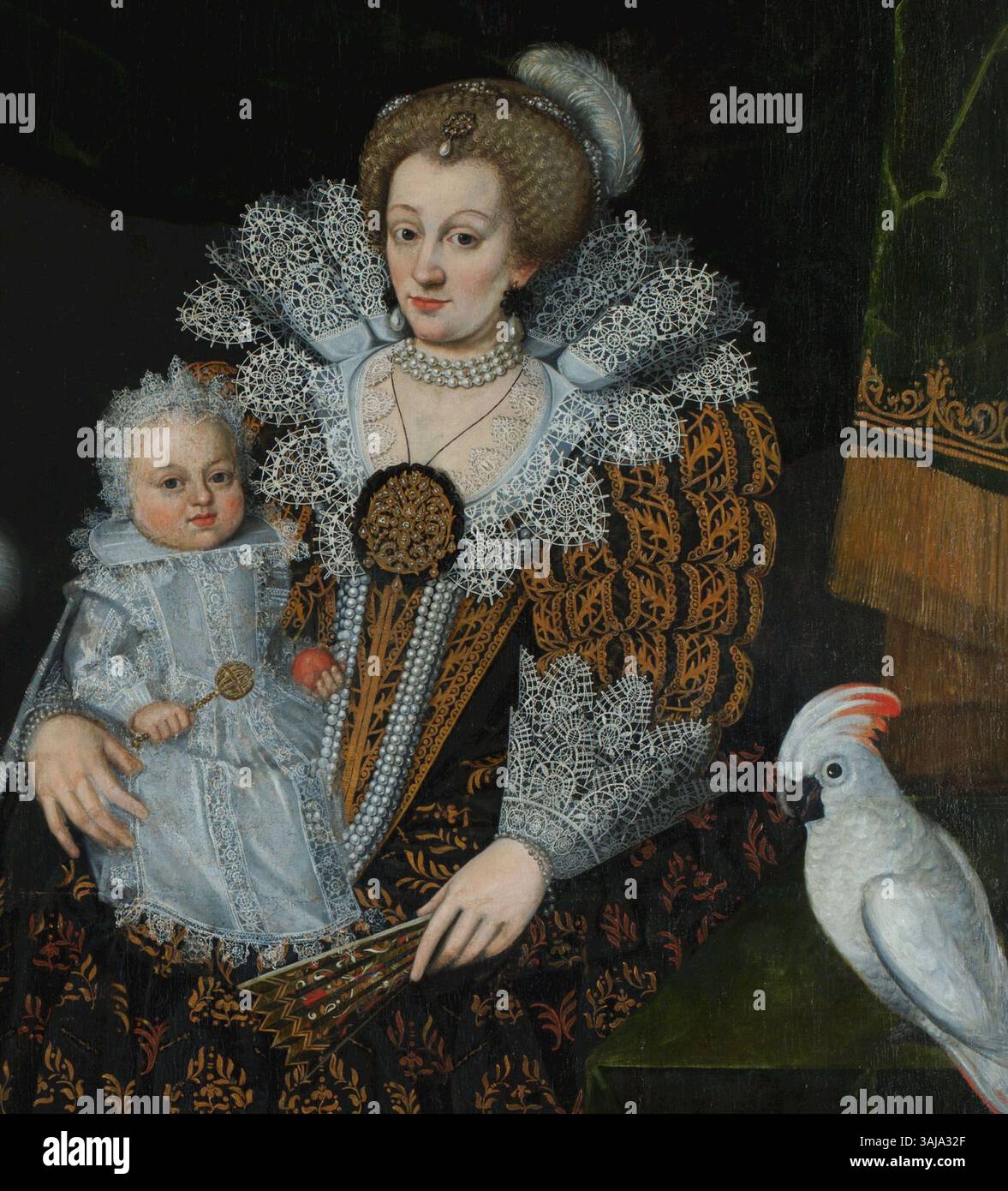 Questo ritratto di August Erich (1591-1670) raffigura Juliana van Nassau-Siegen (1587-1643), con la figlia più giovane, catturata in una dettagliata somiglianza che riflette il loro status nobile del XVII secolo. Foto Stock