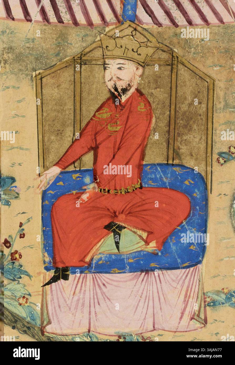 Versione in contrasto del ritratto di Takash, sultano di Khwarazm, congratulato da Rashid al-DIN-i Vatvat, creato intorno al 1425. Foto Stock