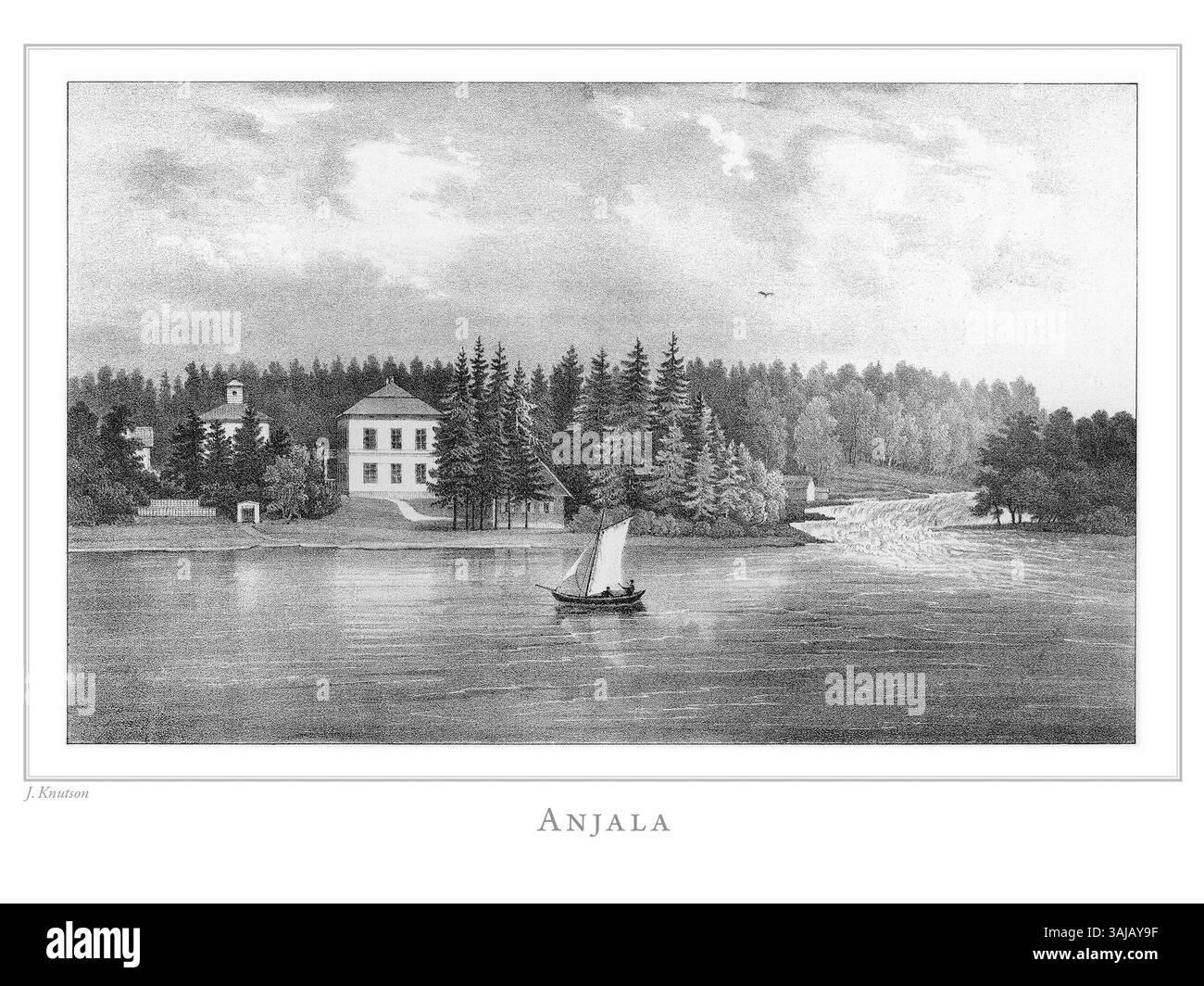 La litografia di Johan Knutson della serie del 1845-1852 "Finland framställdt i teckningar" raffigura Anjala, mostrando una rappresentazione scenica e dettagliata di questa località finlandese, contribuendo alla registrazione visiva della Finlandia del XIX secolo. Foto Stock La litografia di Johan Knutson della serie del 1845-1852 "Finland framställdt i teckningar" raffigura Anjala, mostrando una rappresentazione scenica e dettagliata di questa località finlandese, contribuendo alla registrazione visiva della Finlandia del XIX secolo. Foto Stock