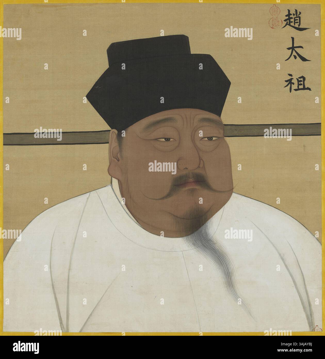 Questo dipinto, parte di un rotolo appeso, ritrae l'imperatore Taizu dei Song della dinastia Song (960-1279). È esposto nel Museo del Palazzo Nazionale, che mostra le tradizionali tecniche di inchiostro e colore sulla seta. Foto Stock