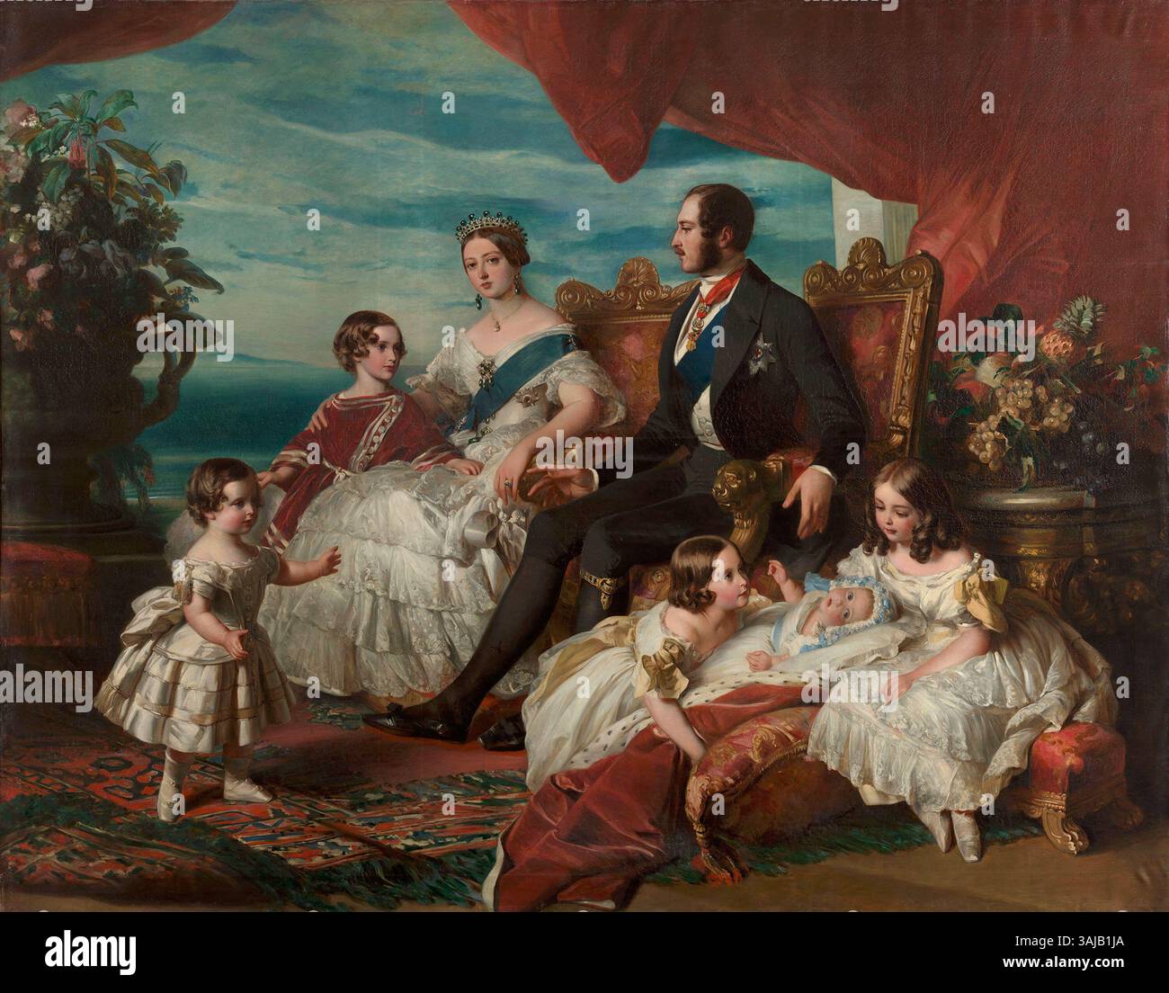 Il dipinto di Enrico belli del 1861 "la famiglia reale nel 1846" è una riproduzione del famoso ritratto reale di Franz Xaver Winterhalter del 1846. Raffigura la regina Vittoria, il principe Alberto e i loro figli in un elegante ambiente reale, che mostra l'unità della famiglia e la vita reale britannica. Foto Stock