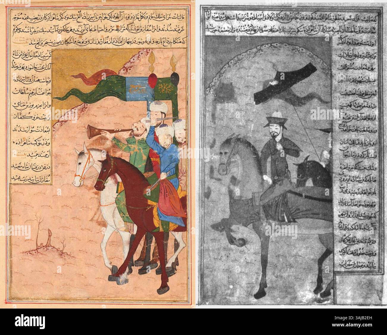 Questa illustrazione del 1436 dello Zafarnama raffigura Shah Rukh che guidò l'esercito timuride verso la Cina nel 1405, dopo la morte di Tamerlano. Foto Stock