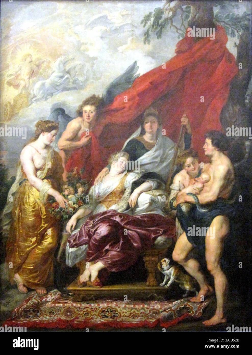 Un'altra visione della "nascita di Luigi XIII a Fontainebleau" di Pietro Paolo Rubens, parte del ciclo di Maria de' Medici. Il dipinto ad olio del 1622-1625 include figure mitologiche Apollo e Cibele, che simboleggiano la nascita di Luigi XIII Foto Stock