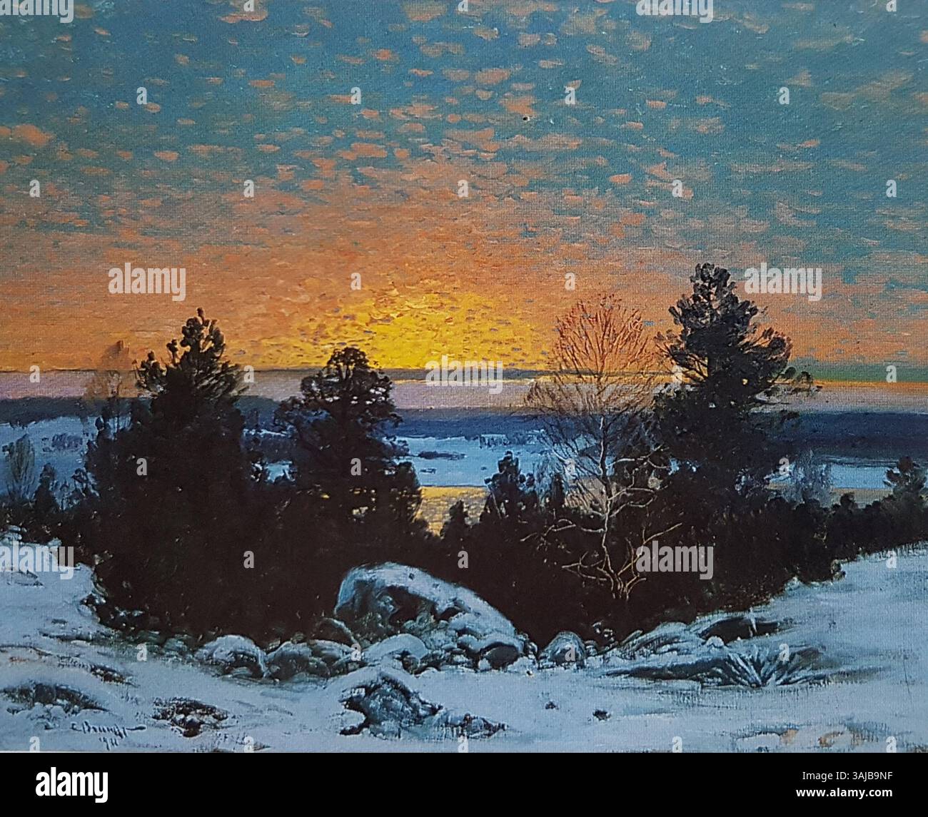 Lo "Skymning" di Carl Brandt presenta un paesaggio buio, serale, dove la luce sbiadita crea un'atmosfera serena in un ambiente naturale svedese. Foto Stock