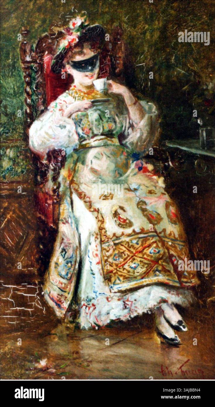 La "donna con maschera in costume nazionale" di Theodor Aman (1880-1890) raffigura una donna che indossa una maschera e un abito tradizionale rumeno. Il dipinto non firmato e non datato è nella collezione del Theodor Aman Museum, acquisito nel 1904. Foto Stock