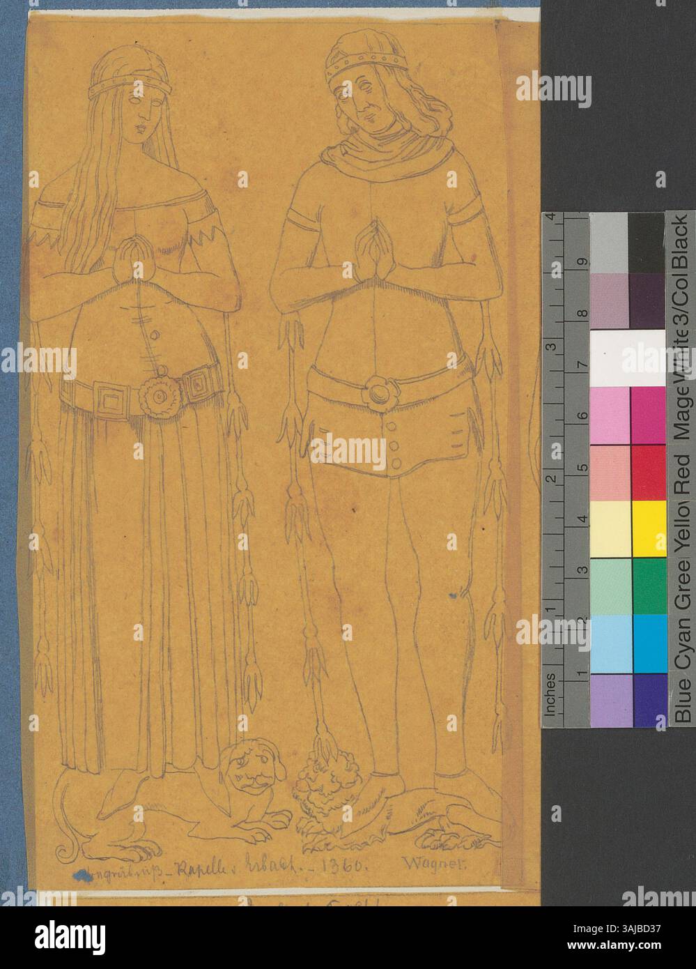 Questa immagine raffigura due tombe risalenti al 1360 circa nella "Begräbniss-Kapelle" (Cappella sepolcrale) di Erbach, forse situata nella chiesa di San Marco a Erbach, Rheingau. La rappresentazione si basa su una descrizione di Heinrich Wagner e fu catturata da Johann Rudolf Rahn tra il 1860 e il 1910. Foto Stock