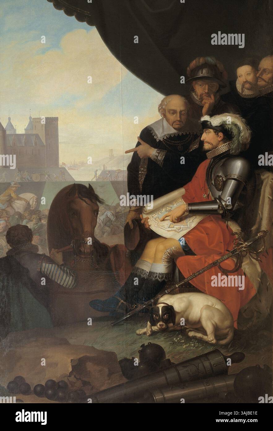 Questo dipinto del 1782 di Nicolai Abildgaard raffigura la costruzione da parte di Federico II del castello di Kronborg a Elsinore. Cattura un momento storico nell'architettura danese, mostrando la scala monumentale e il significato storico del castello. Foto Stock