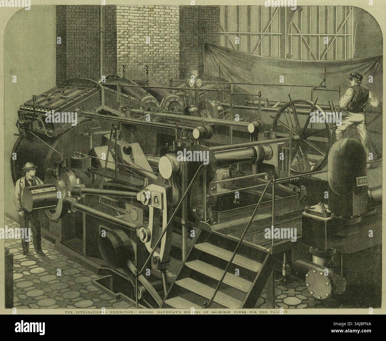 Un'illustrazione del Illustrated London News, datata 15 novembre 1862, mostra i motori marini da 800 cavalli di Messers. Maudslay era destinato al Valiant. Questi motori sono stati progettati per alte potenze e grandi capacità nelle operazioni navali. Foto Stock
