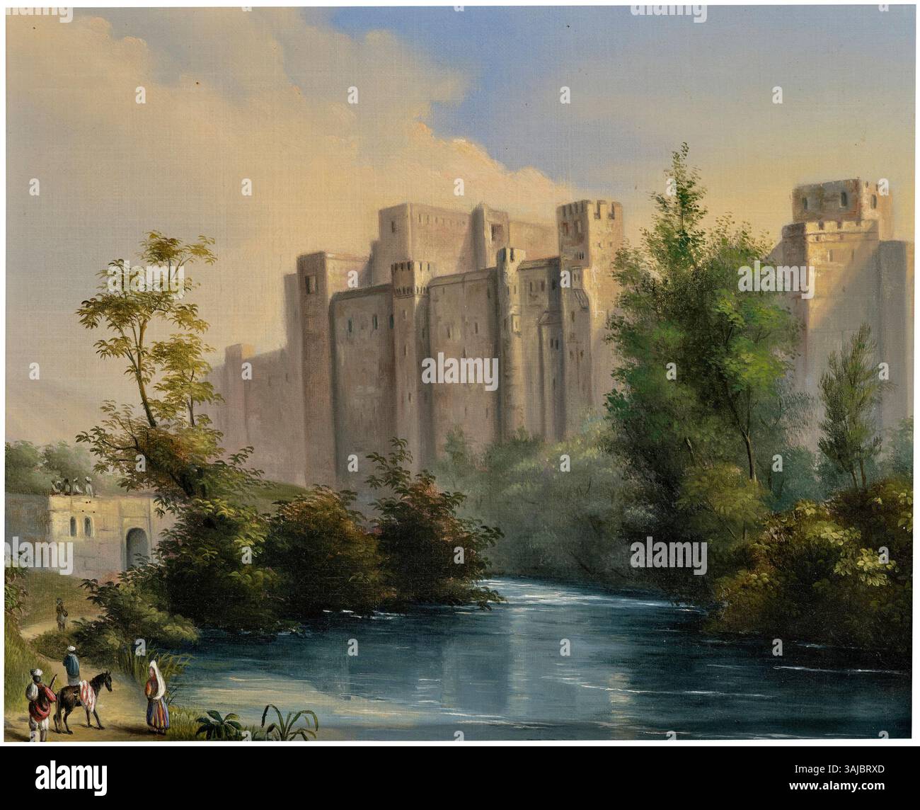 Questo dipinto ad olio del 1854 intitolato "Isabella H." mostra una vista della Cittadella di Tripoli in Libano, con la data "1854" sul retro, misura 32 x 25,5 cm. Foto Stock