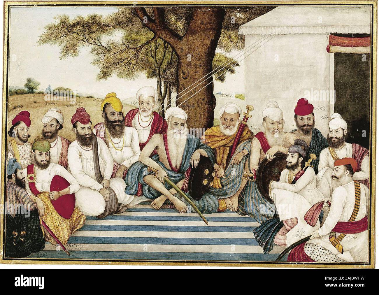 Questo acquerello su carta raffigura il Punjab Zamindars del 1817 circa, mostrando i proprietari terrieri della regione del Punjab in abbigliamento tradizionale. L'opera fa parte della Kapany Collection. Foto Stock