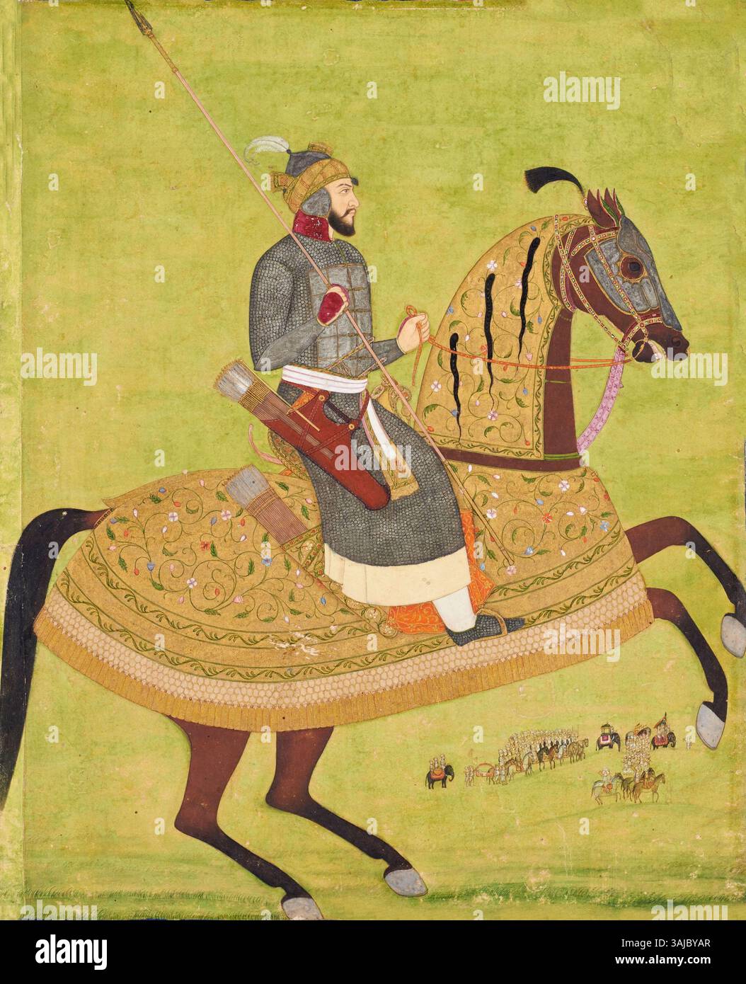 Questo dipinto del XVII secolo della David Collection mostra il principe Azam Shah a cavallo. L'opera d'arte riflette la tradizione reale persiana e il significato militare dell'epoca. Foto Stock