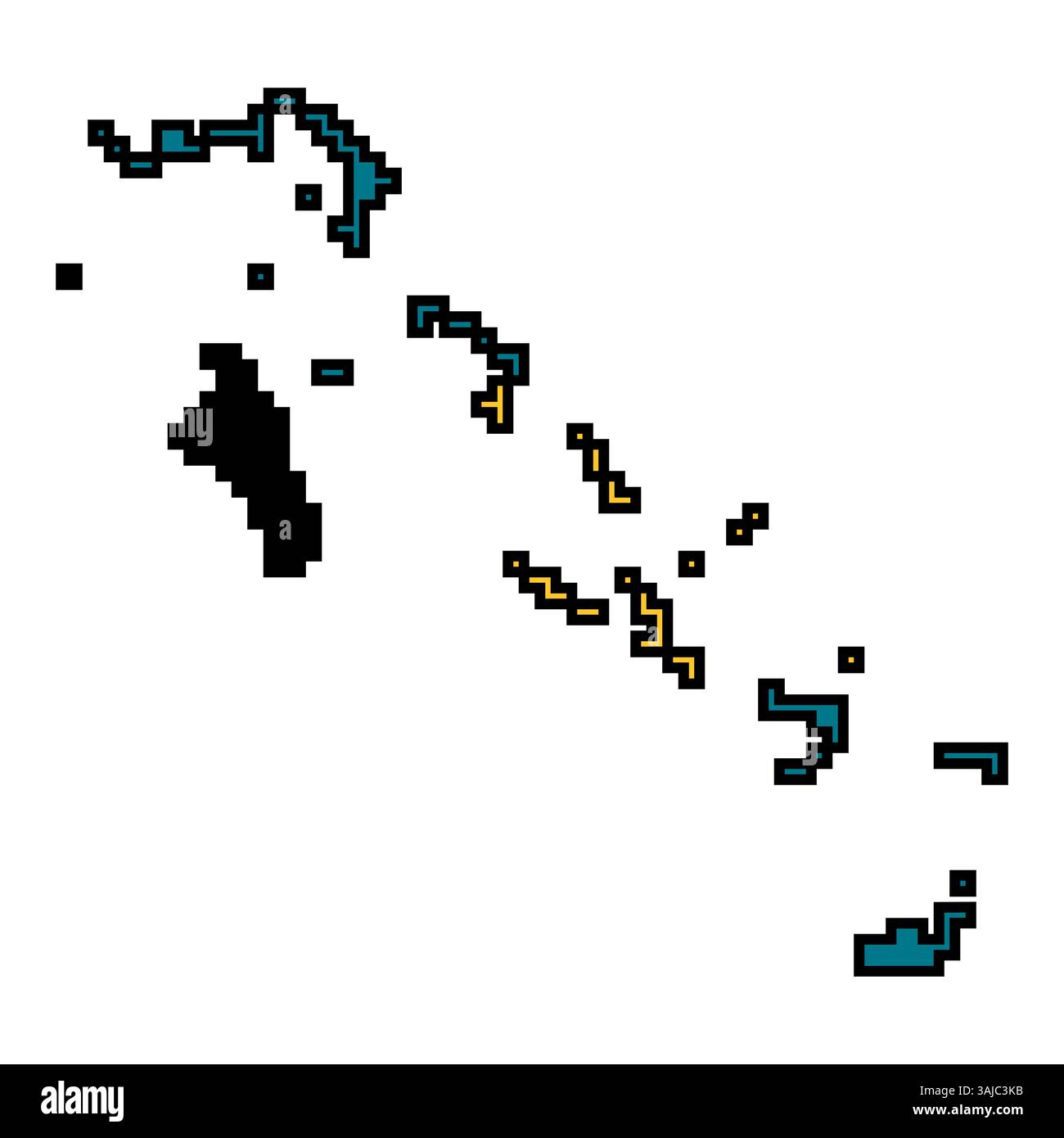 Icone pixellate della mappa del mondo in stile a 8 bit, con oltre 190 paesi. Perfetto per l'arte digitale, i progetti didattici e i progetti a tema. Illustrazione Vettoriale