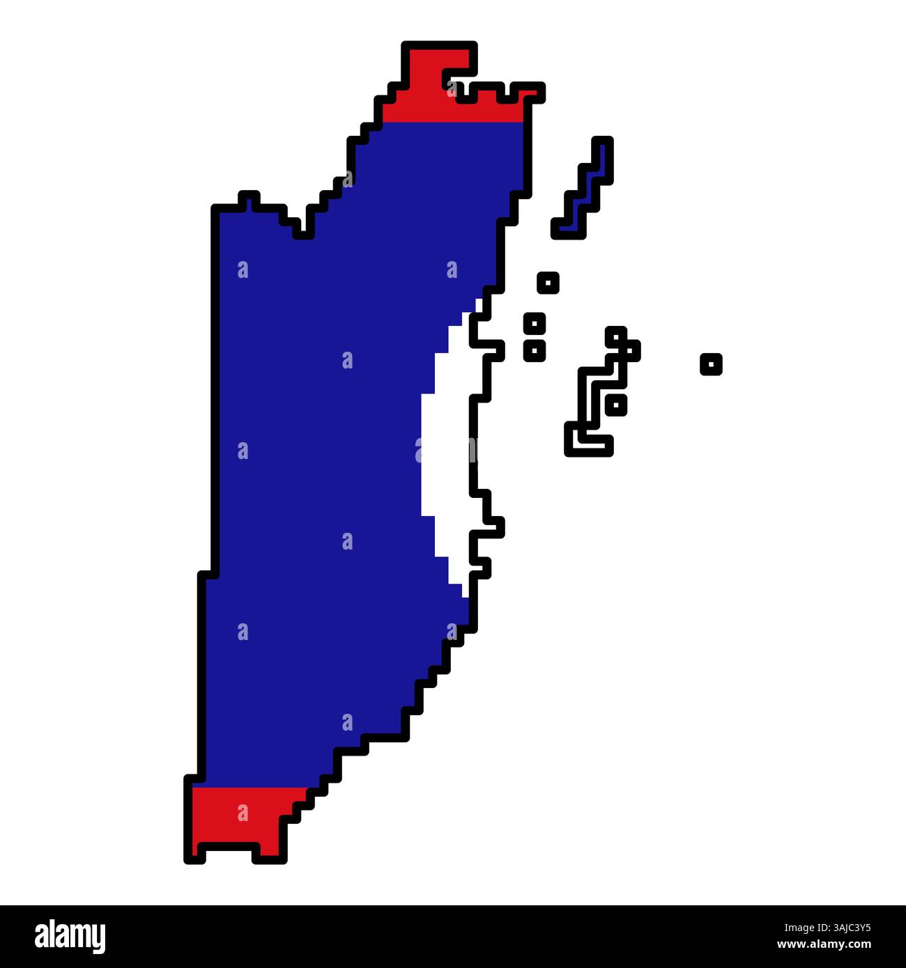 Icone pixellate della mappa del mondo in stile a 8 bit, con oltre 190 paesi. Perfetto per l'arte digitale, i progetti didattici e i progetti a tema. Illustrazione Vettoriale