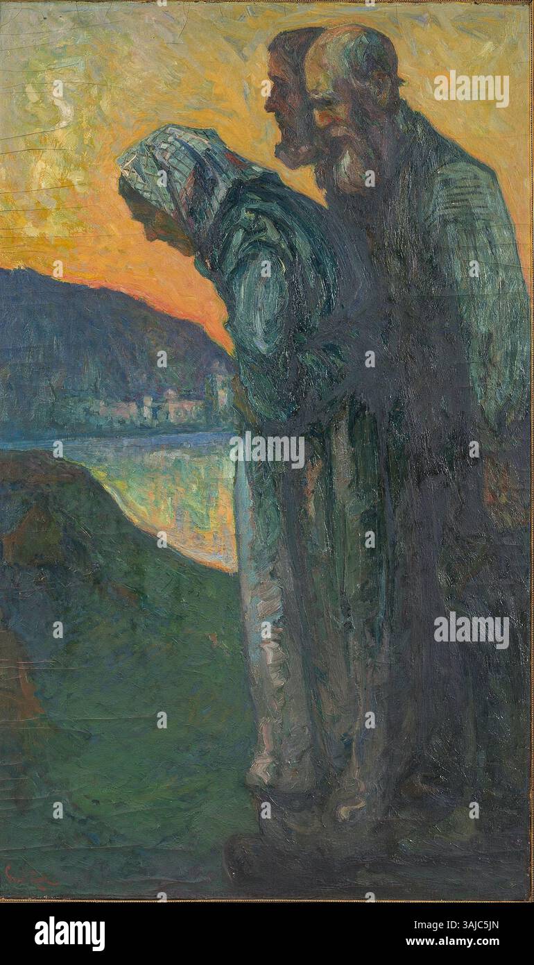 Le "figure al crepuscolo" di Emil Zoir sono un'opera d'arte del 1900, raffigurante figure in un ambiente crepuscolo, che illustra la sottile interazione tra luce e ombra. Zoir è noto per la sua maestria nel catturare momenti d'atmosfera. La composizione enfatizza il tempo di transizione tra giorno e notte. Foto Stock