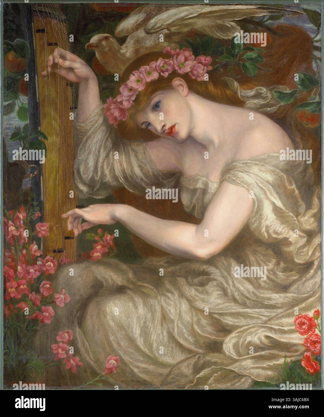 *A Sea-Spell* di Dante Gabriel Rossetti (1877) è un dipinto simbolico che raffigura una donna sotto l'incantesimo del mare. L'olio su tela riflette lo stile preraffaellita di Rossetti con colori ricchi e simbolismo del mondo mistico e naturale. Foto Stock
