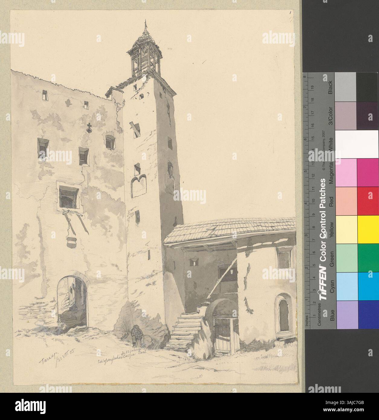 Questa immagine cattura il castello di Tarasp in una vista diversa, mostrando l'architettura della roccaforte e la sua posizione nelle Alpi svizzere. Foto Stock