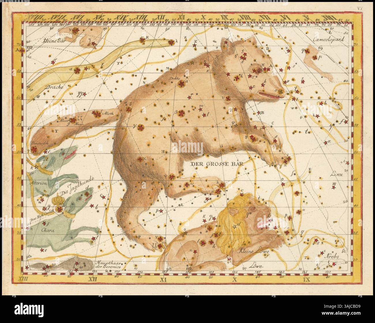 La mappa stellare del 1805 di Bode *Der grosse Bär* raffigura la costellazione del grande Orso (Orsa maggiore) in ricchi dettagli, mostrando la sua abilità nella cartografia celeste. Foto Stock