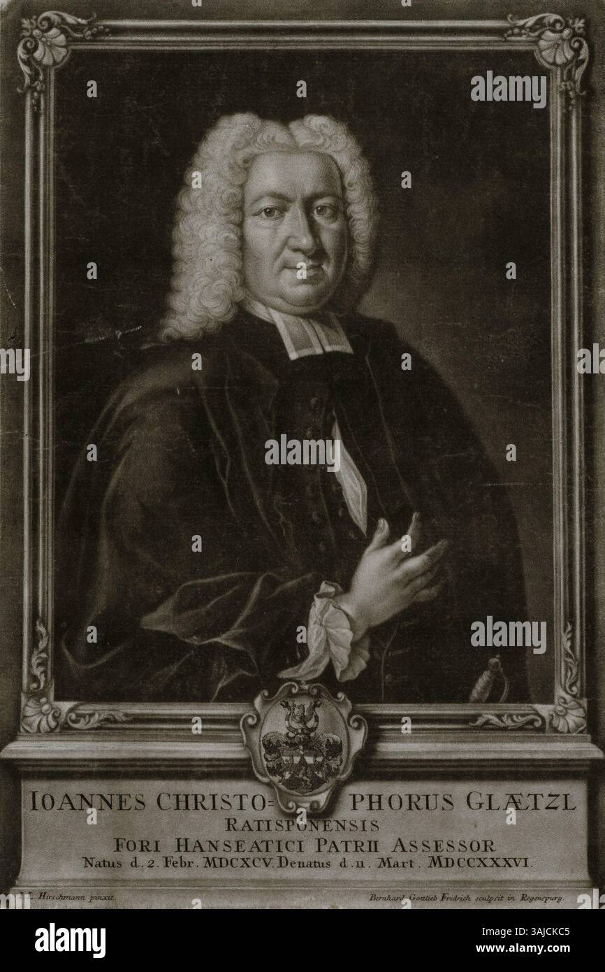 Questo ritratto inciso in rame di Johann Christoph Glaetzl, creato da Bernhard Gottlieb Fridrich e Johann Leonhard Hirschmann, è conservato nella collezione della Biblioteca statale e universitaria di Amburgo. Foto Stock