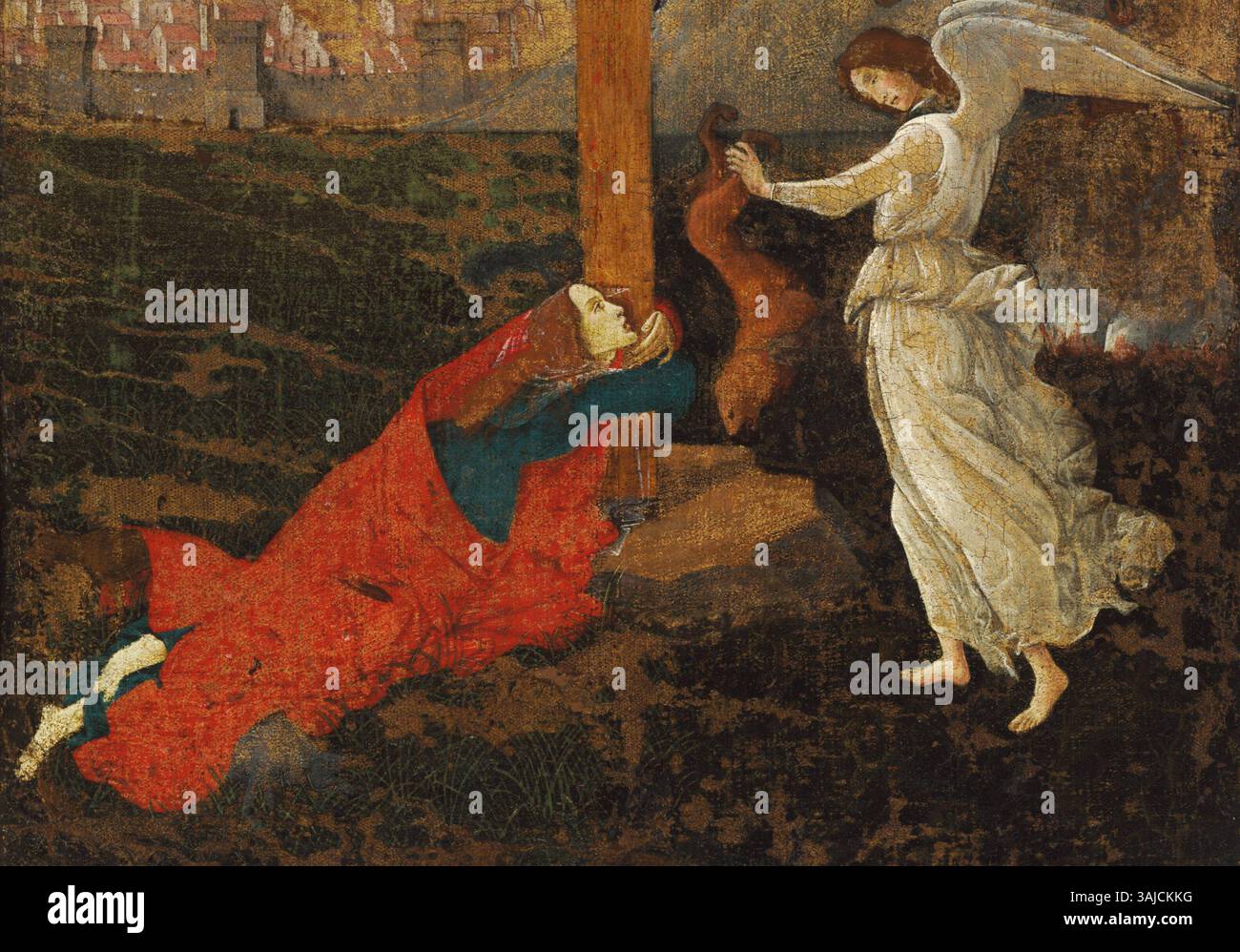 Un'altra visione della "Crocifissione mistica" di Sandro Botticelli, che mostra la stessa scena della crocifissione di Gesù, con enfasi sui simboli religiosi e sulla presenza di Maria Maddalena. La meticolosa attenzione di Botticelli ai dettagli migliora l'atmosfera spirituale del dipinto. Foto Stock