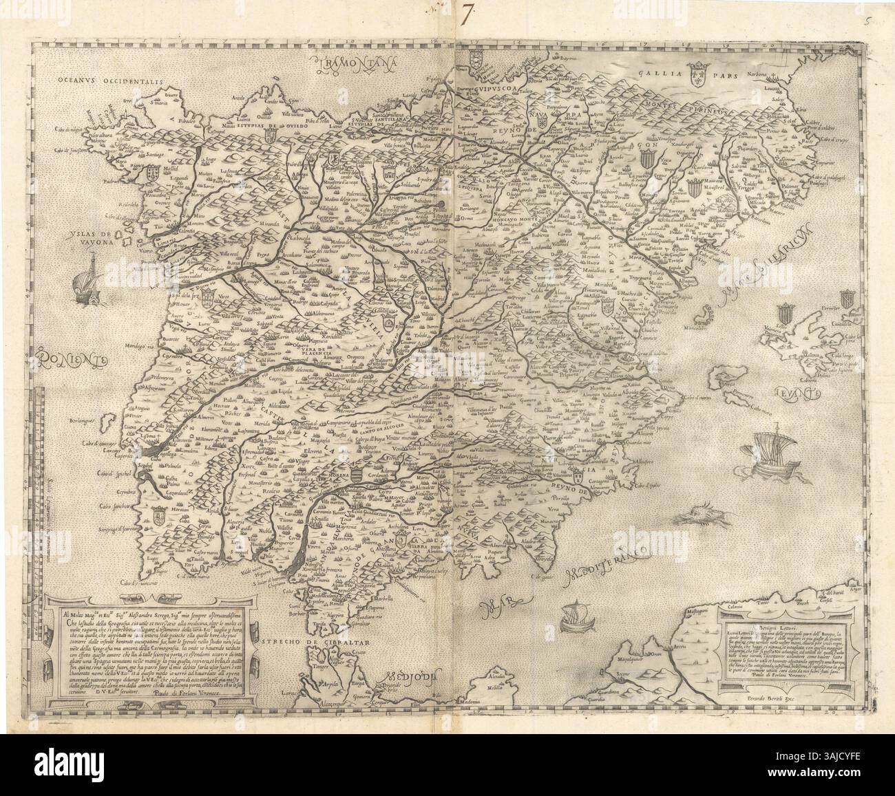 La "Mapa de Paulo di Forlani" (1560) di Paolo Forlani è una mappa rinascimentale raffigurante l'Europa. Mette in evidenza le caratteristiche geografiche e politiche, mostrando l'abilità di Forlani nella cartografia e nella mappatura europea del XVI secolo. Foto Stock