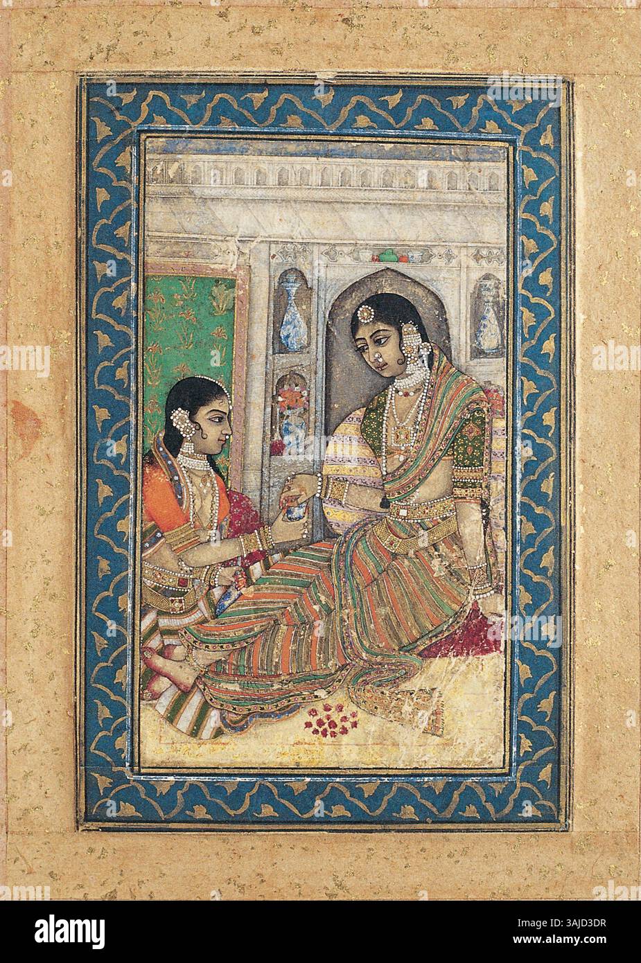 Questo ritratto del 1630, intitolato "Una signora che si gode il suo drink", mostra il ritratto di un artista sconosciuto di una donna che si concedono un drink. Il dipinto ad olio, di 31,3 x 44,5 cm, è ospitato nel Maharaj Vastu Sangrahalaya Chhatrapati Shivaji ed esemplifica lo stile della regione di Golconda. Foto Stock