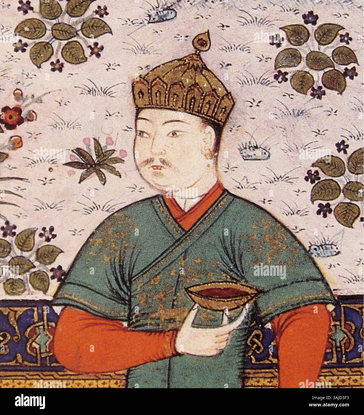 Questo ritratto del XV secolo raffigura Baysunghur, un importante principe timuride. Il ritratto riflette lo stile artistico del periodo timuride e lo ritrae in abiti reali. Foto Stock