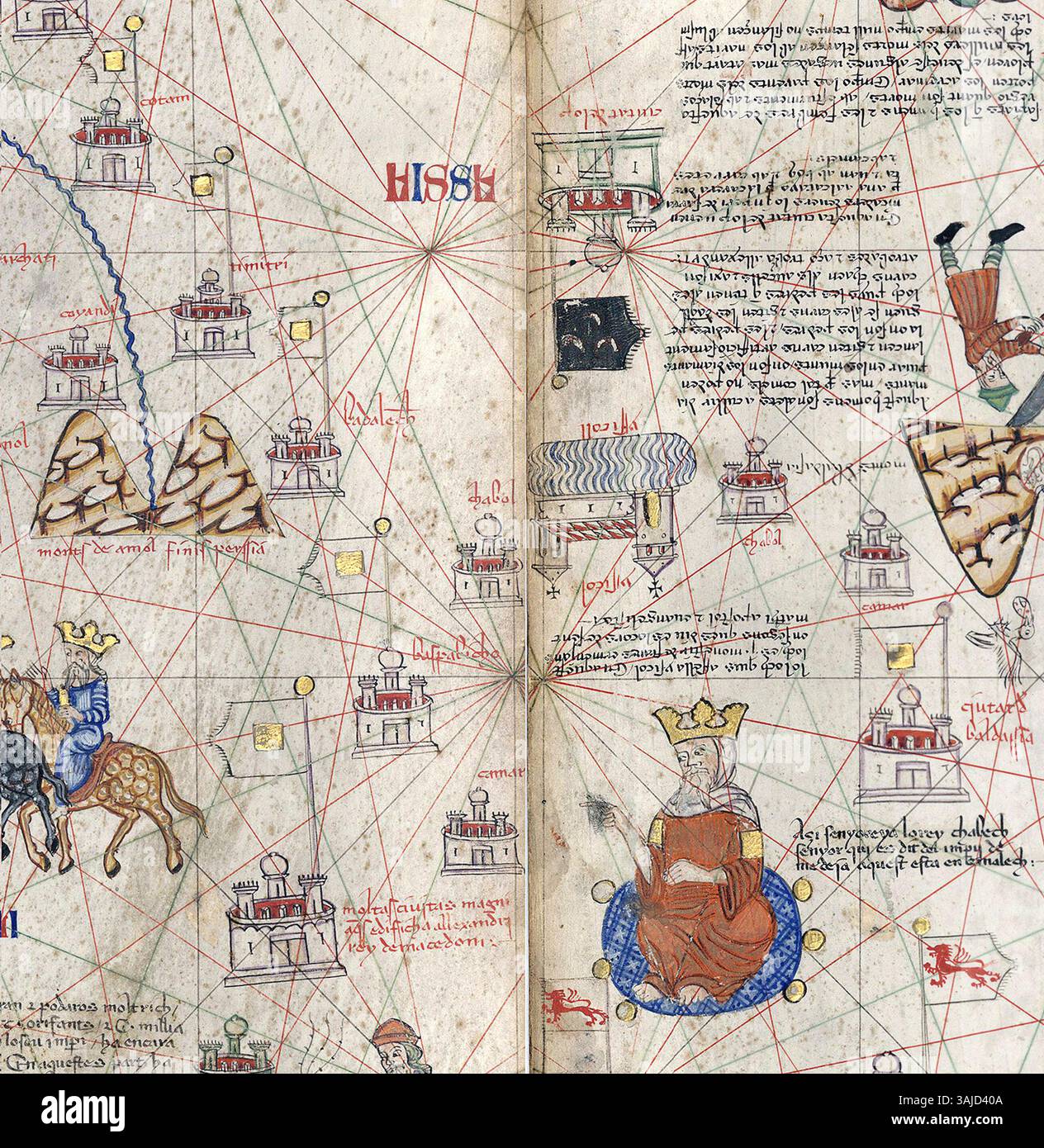 Il regno di Chagatai, raffigurato nell'Atlante catalano del 1375, mostra i territori del Khanato Chagatai, che era uno dei quattro principali khanati dell'Impero mongolo. Foto Stock