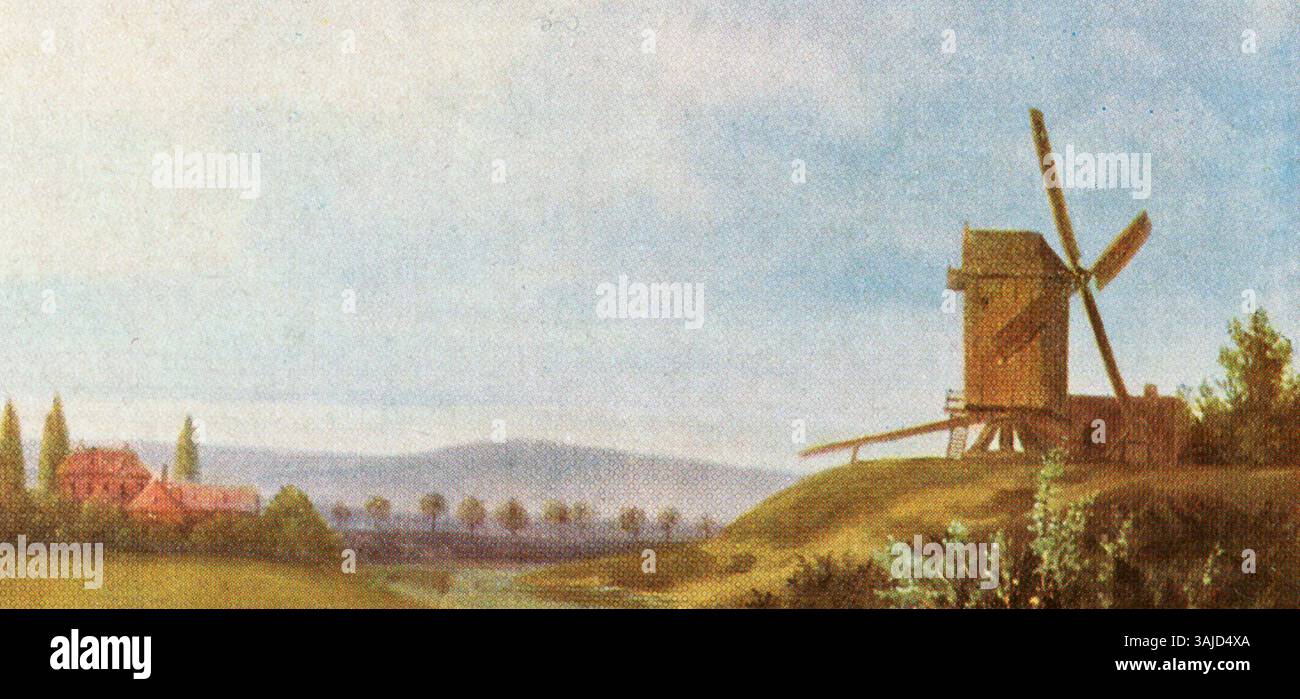 Il dipinto ad olio *Rückkehr vom Kronsberg* di Eduard Frederich del 1853 raffigura la famiglia reale del Regno di Hannover, tra cui re Giorgio V e la regina Maria, in una carrozza aperta che attraversa un ponte di legno sul fiume Leine. Il dipinto include la vecchia strada per la posta a Wunstorf, con Lindener Berg e il Deister sullo sfondo. Foto Stock