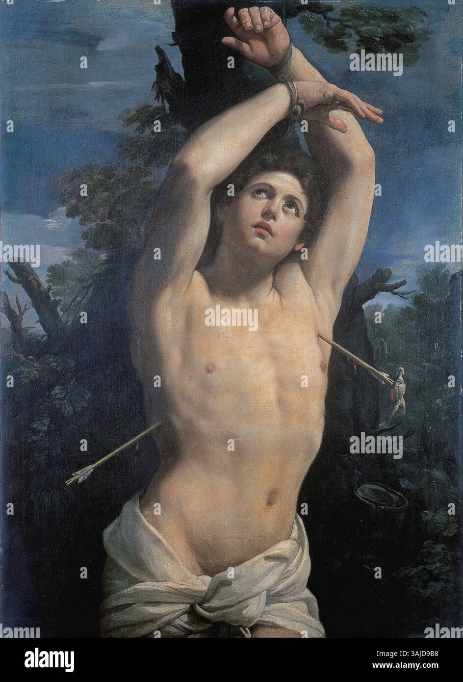 Dipinto ad olio di Guido reni (1575-1642) intitolato "San Sebastiano", creato intorno al 1615. Il dipinto ritrae il martirio di San Sebastiano, un importante santo cristiano. Foto Stock