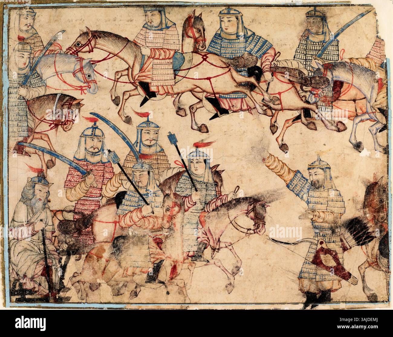 Questa rappresentazione del Diez album illustra le manovre militari mongole, datate agli inizi del XIV secolo. Fornisce informazioni sulle pratiche militari strategiche dei Mongoli, mostrando la loro organizzazione e tattiche durante questo periodo. Foto Stock