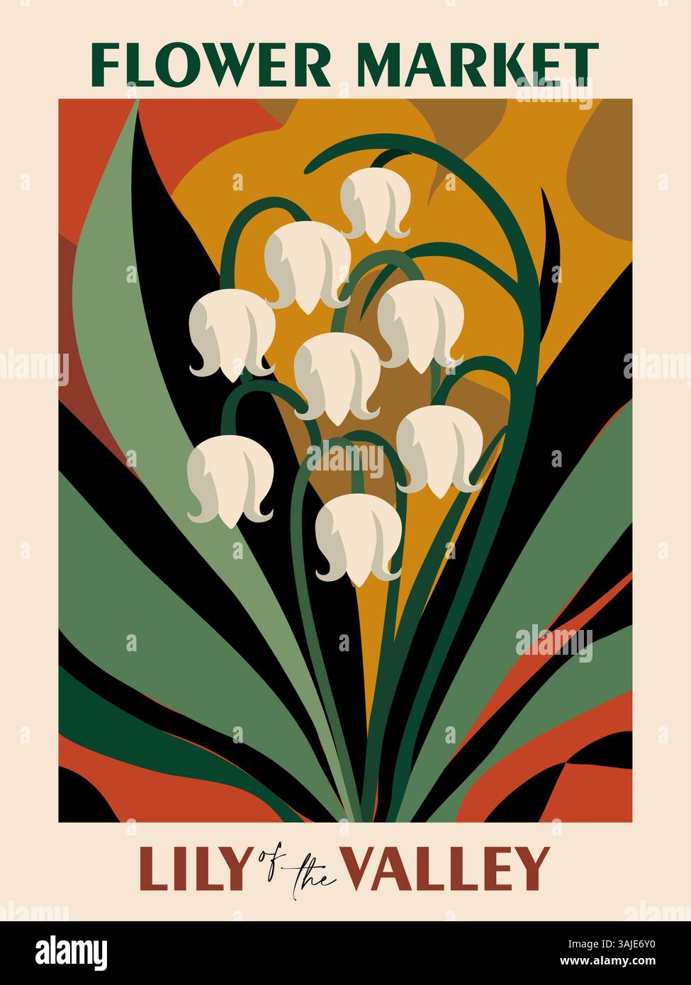 Manifesto astratto del mercato dei fiori Lily of the Valley Illustrazione Vettoriale