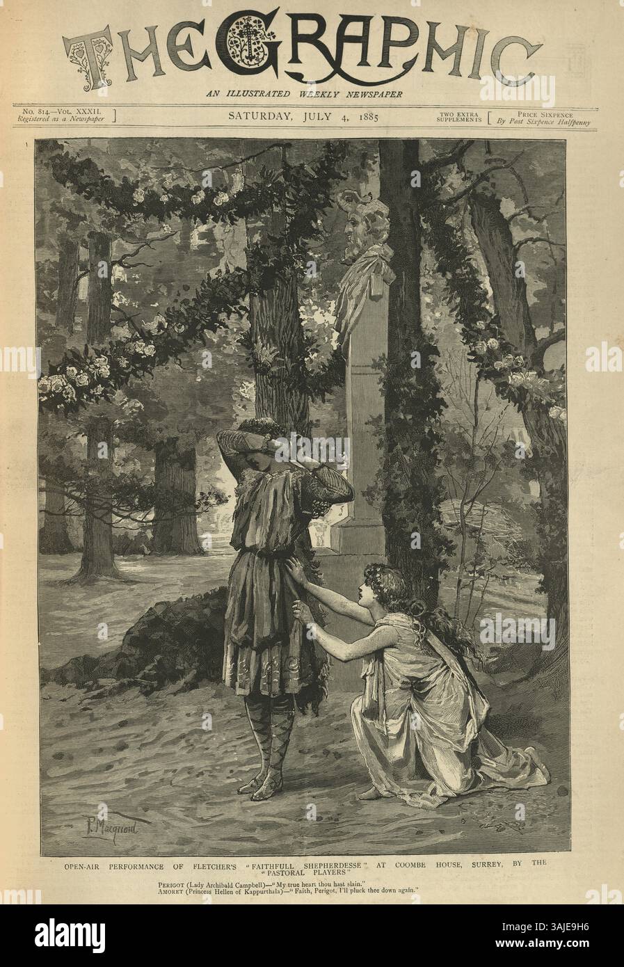 Attori vittoriani che eseguono una scena da la fedele Pastore di John Fletcher, illustrazione d'epoca del XIX secolo Foto Stock