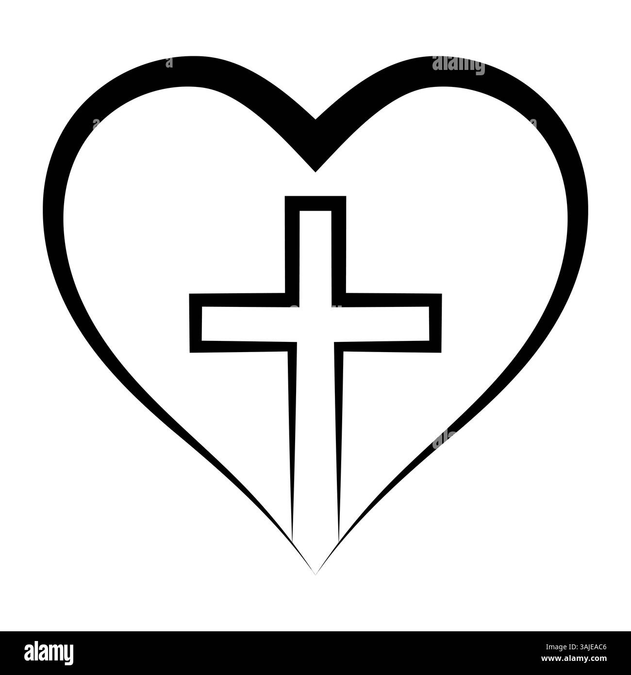 Christian Cross dentro cuore, fede e amore Symbol Design Illustrazione Vettoriale