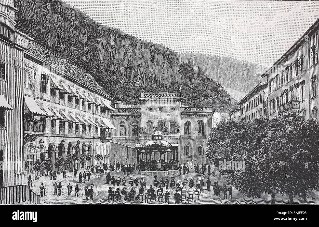 Vista della città di Wildbad, piazza termale e Royal spa hotel, 1895, Foresta Nera, Baden-Württemberg, Germania, riproduzione di un originale, intorno al 1900, storico Foto Stock