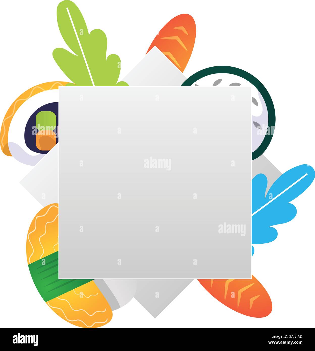 Cornice per illustrazione vettoriale piatto per alimenti giapponesi Illustrazione Vettoriale