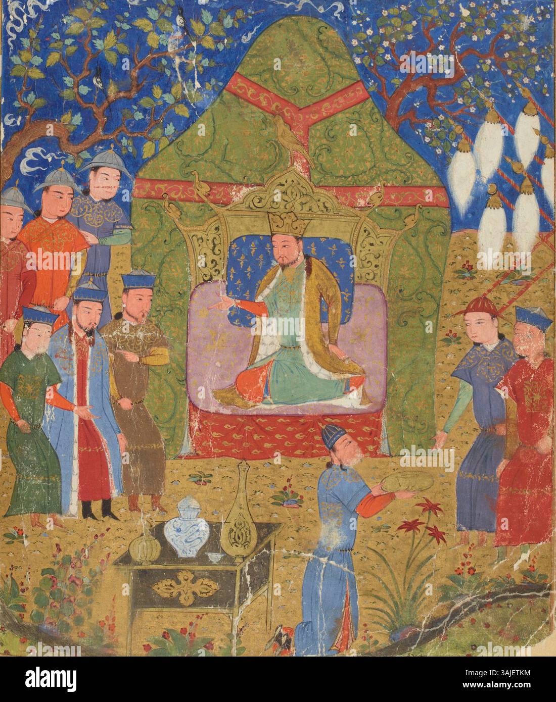 L'illustrazione mostra che Temüjin è stato proclamato Gengis Khan nel 1206 dal manoscritto al-tawarikh di Jami del XV secolo. Ritrae la sua ascesa al potere in un contesto storico. Foto Stock