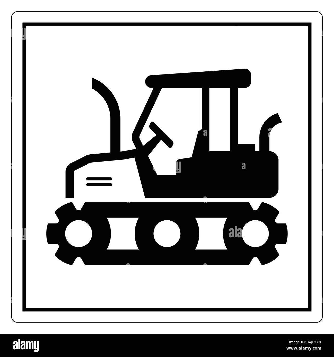 Icona Bulldozer bianco e nero per progetti di costruzione Illustrazione Vettoriale