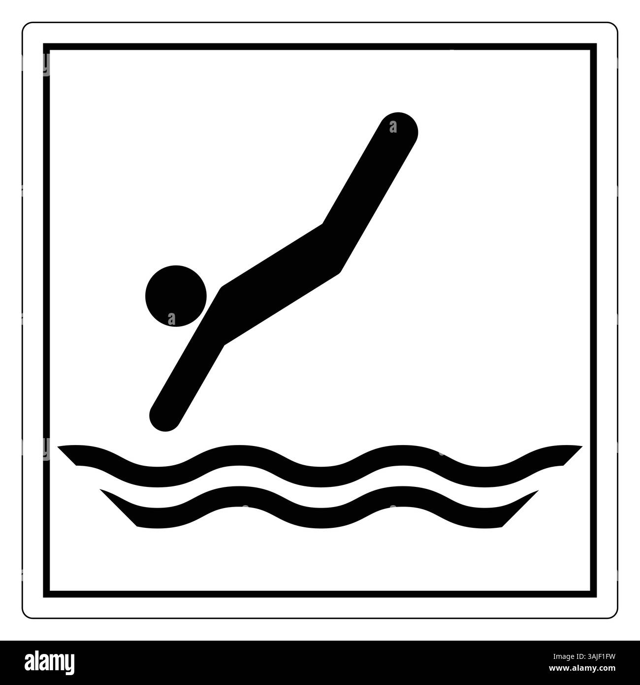 Un'icona semplice ed elegante di una persona che si tuffa in acqua, che rappresenta sport acquatici e attività ricreative. Perfetto per progetti a tema estivo. Illustrazione Vettoriale