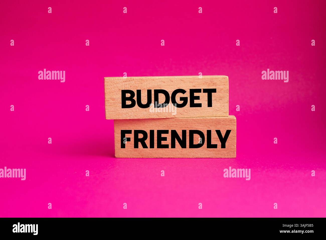 Messaggio economico scritto su blocchi di legno su sfondo rosa. Simbolo di budget concettuale. Copia spazio. Foto Stock
