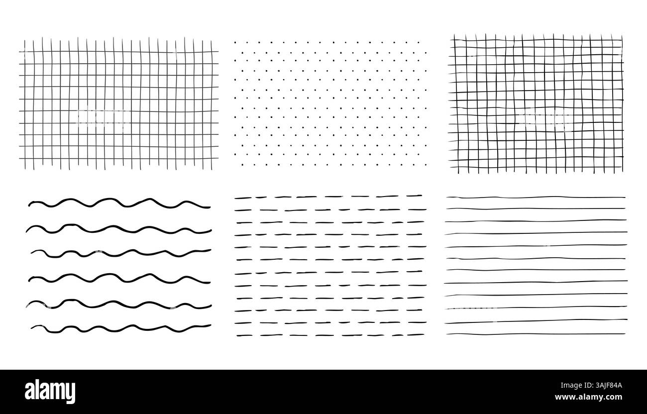 Griglia quadrata disegnata a mano, griglia per notebook e motivo a righe. Rete geometrica Doodle, gesso o tratto pastello. Illustrazione vettoriale Illustrazione Vettoriale