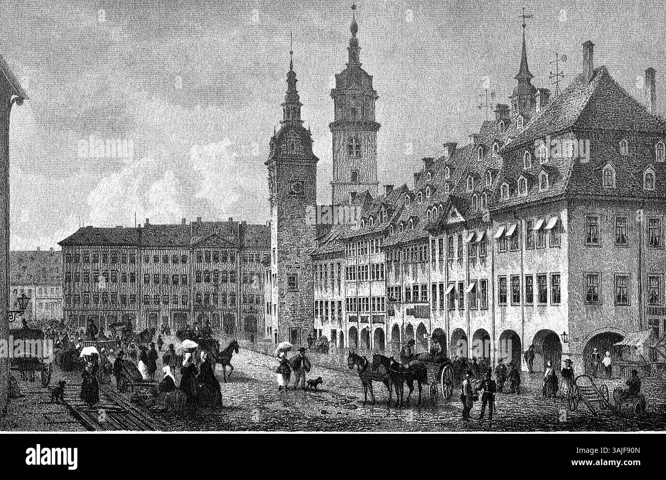 Chemnitz intorno al 1850, Sassonia, Germania, ha migliorato digitalmente la riproduzione di un originale storico, intorno al 1900, di pubblico dominio Foto Stock