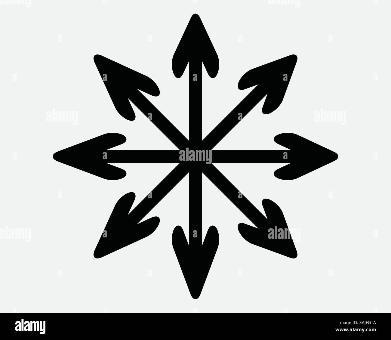 Otto frecce icona cerchio radiale punto freccia direzione puntatore navigazione circolare espansione 8 navigare Zoom in Out Burst Wide Vector Illustrazione Vettoriale