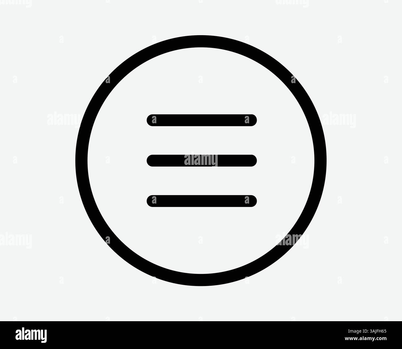 Pulsante cerchio di navigazione del sito a tre righe App linea hamburger segno contorno nero icona simbolo grafica vettoriale tecnologia informatica grafica tecnica Illustrazione Vettoriale