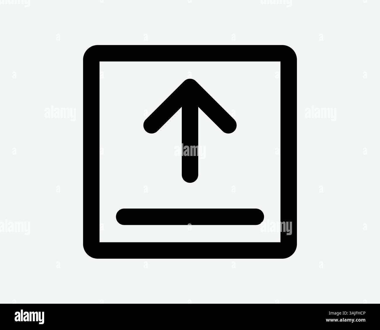 Freccia di caricamento icona linea quadrata in alto carica direzione casella archiviazione cloud in alto percorso freccia percorso percorso percorso percorso contorno nero Server file Backup Black Vect Illustrazione Vettoriale