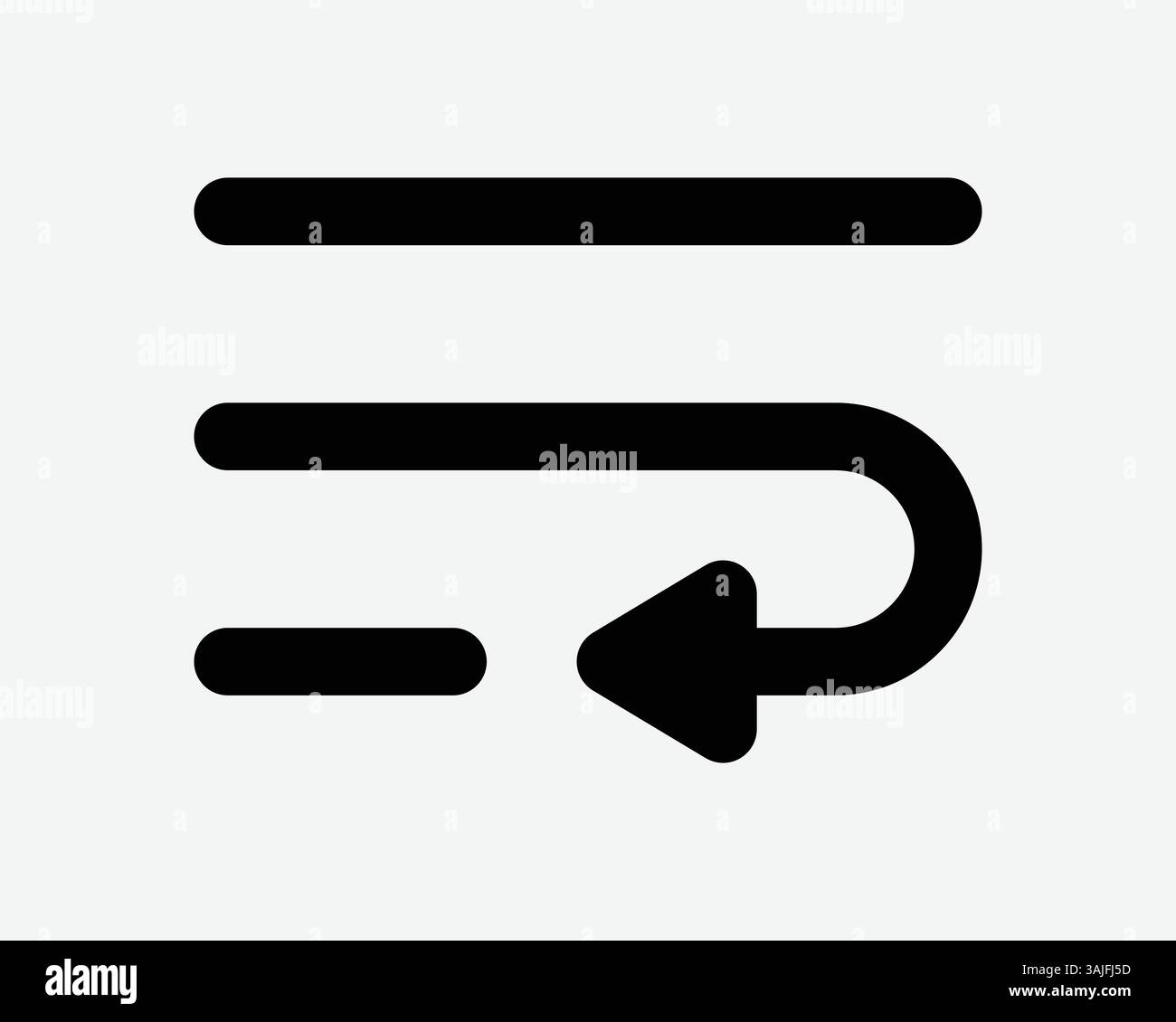 Riga icona di avvolgimento di testo contorno nero Freccia percorso formato documento Word Modifica formattazione paragrafo sito Web navigazione posizione banner V Illustrazione Vettoriale