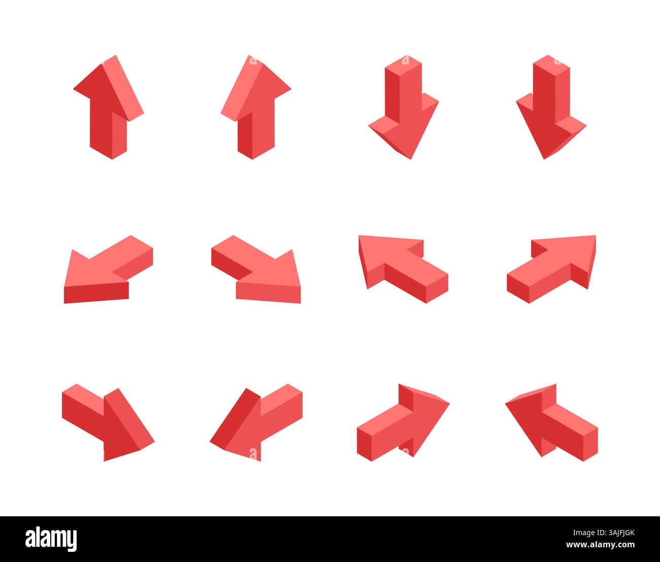 insieme isometrico di frecce, a colori su sfondo bianco, puntatori per infografiche e design Illustrazione Vettoriale