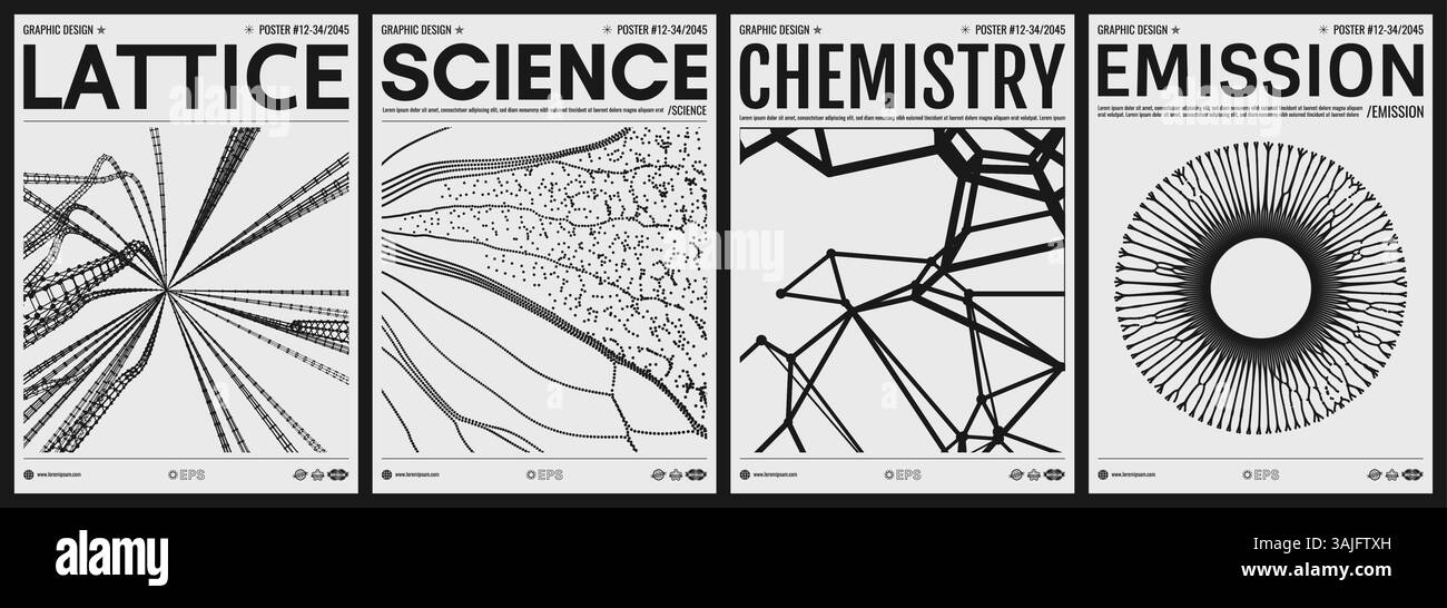 Modello di design della copertina. Griglia. Le piccole particelle si allontanano dal centro. Conoscenze scientifiche o tecnologiche astratte. Struttura di connessione. Fibra ottica. Bla Illustrazione Vettoriale