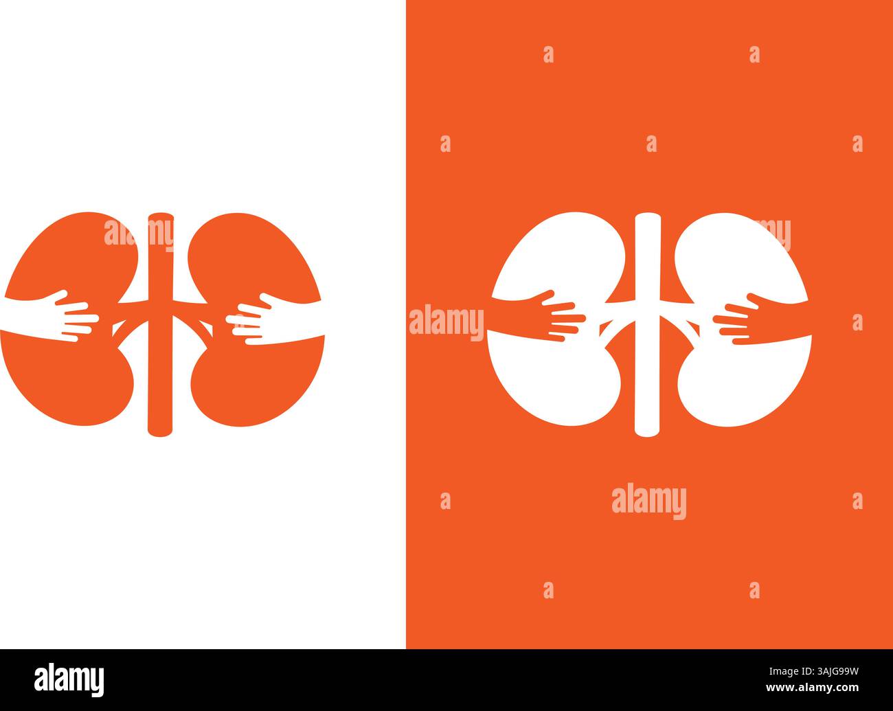 Combinazione del logo reni e mani. Reni organo e abbracciare modello di disegno logotipo. Illustrazione Vettoriale