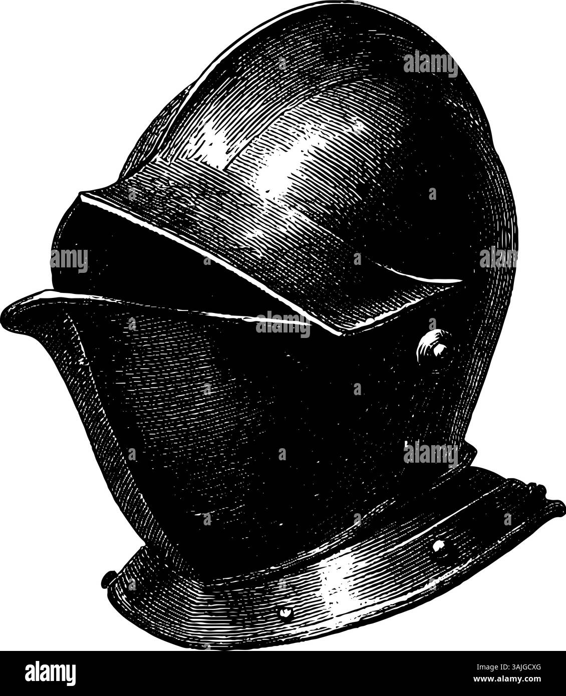 Casco da cavaliere vintage inciso per design e decorazioni storiche. Illustrazione Vettoriale
