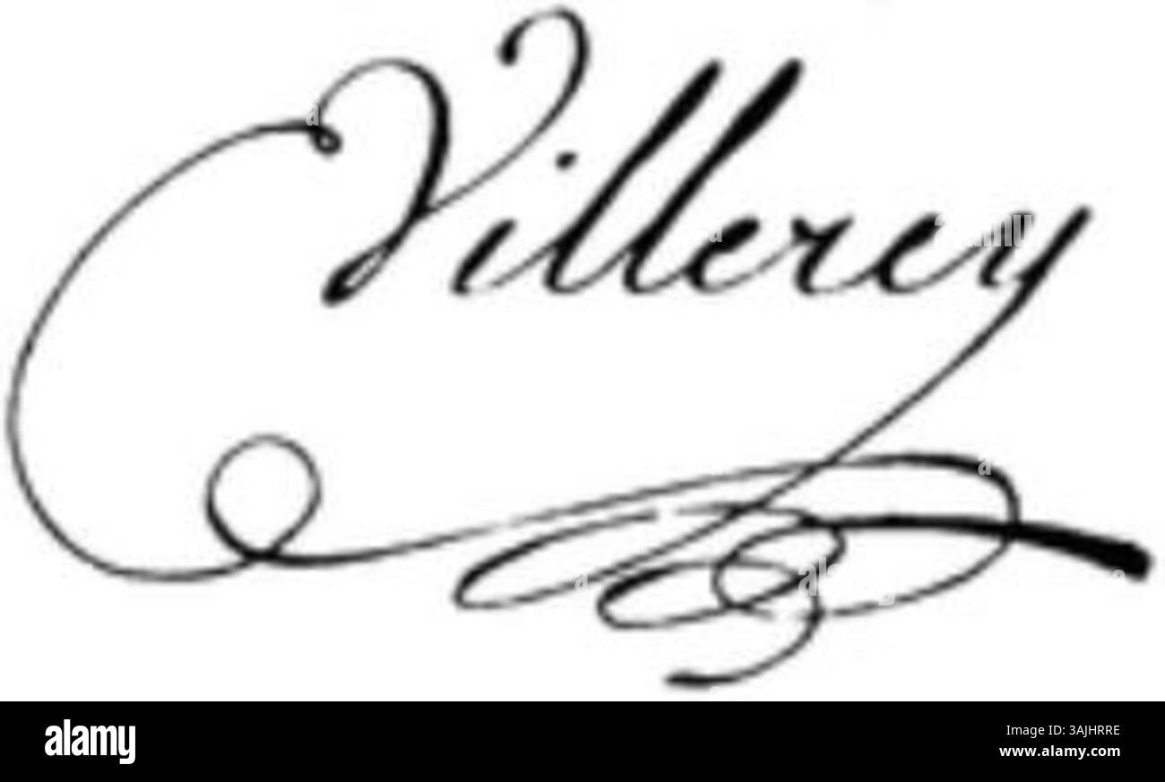 Questa è la firma di Antoine-Claude-Francois Villerey, un artista francese noto per le sue incisioni e stampe durante la fine del XVIII e l'inizio del XIX secolo, che riflette il suo contributo all'arte francese. Foto Stock